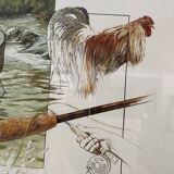 Tableau Image d'Épinal "La Pêche à la Mouche" Olivier Claudon