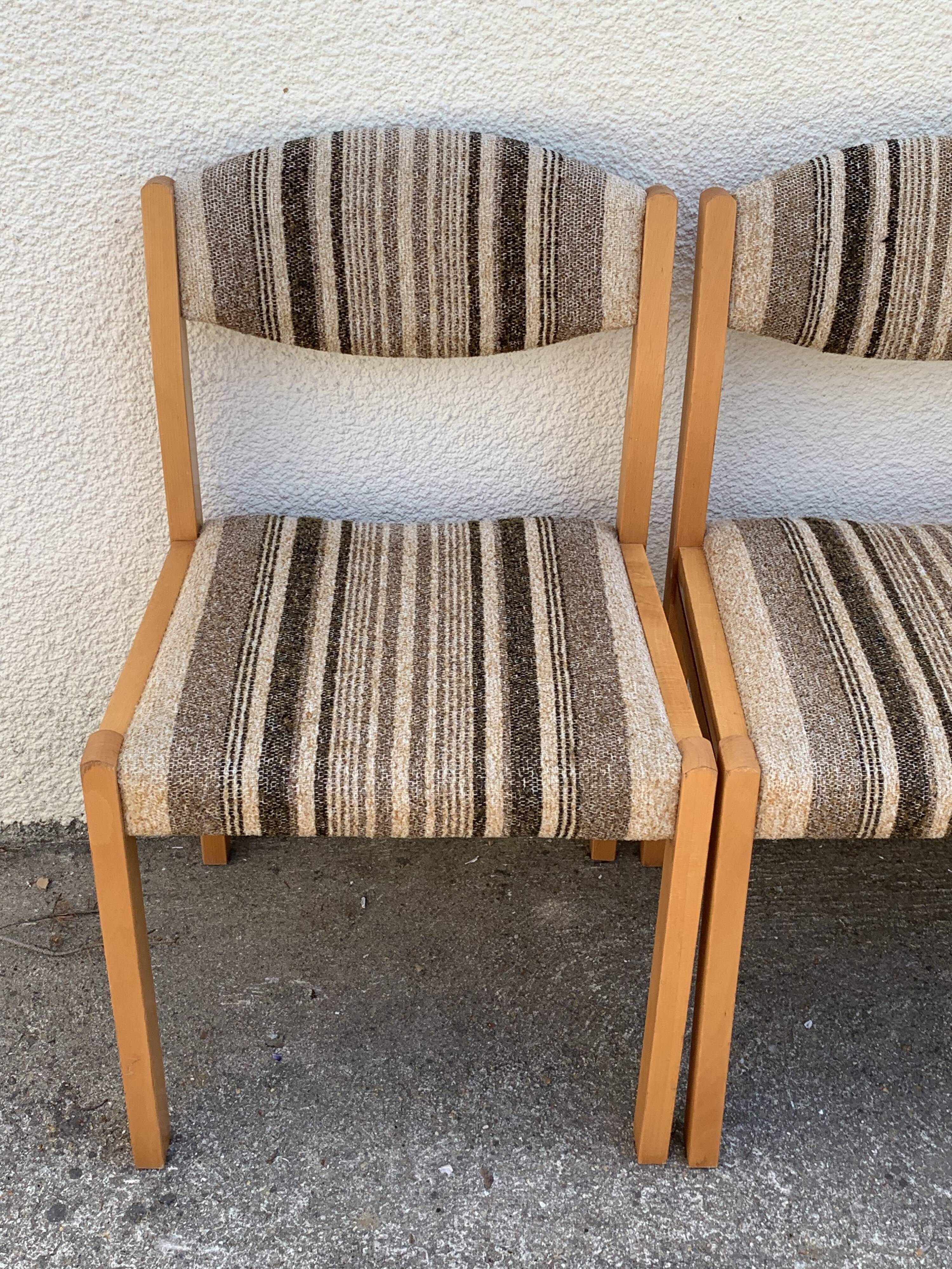 Suite of 4 chairs self beech brass and wool 1960