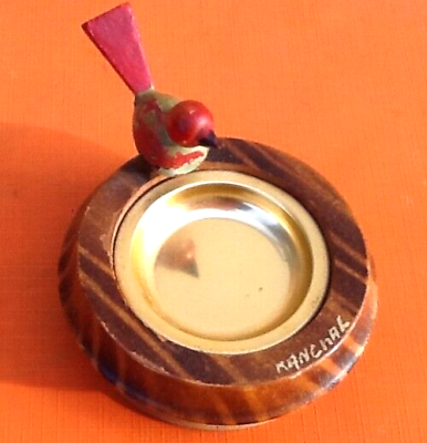 1950s hand ashtray turned wood bird décor