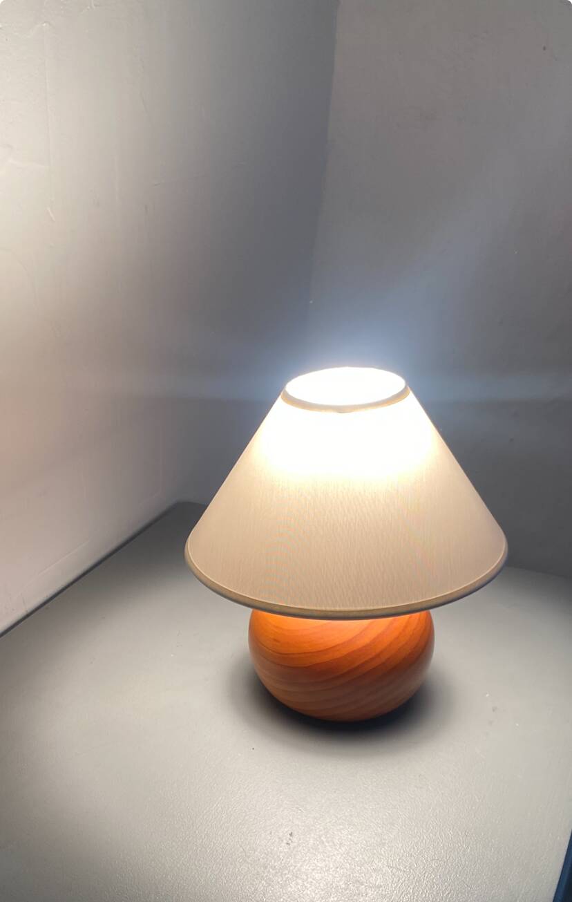 Lampe bois, câble tissus,  abat-jour coton