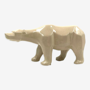 Art Déco style Cubist craquelé Polar Bear , L&V Ceram, France ca. 1970