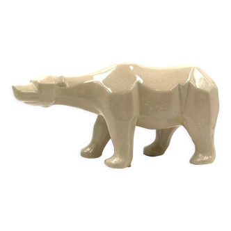 Art Déco style Cubist craquelé Polar Bear , L&V Ceram, France ca. 1970