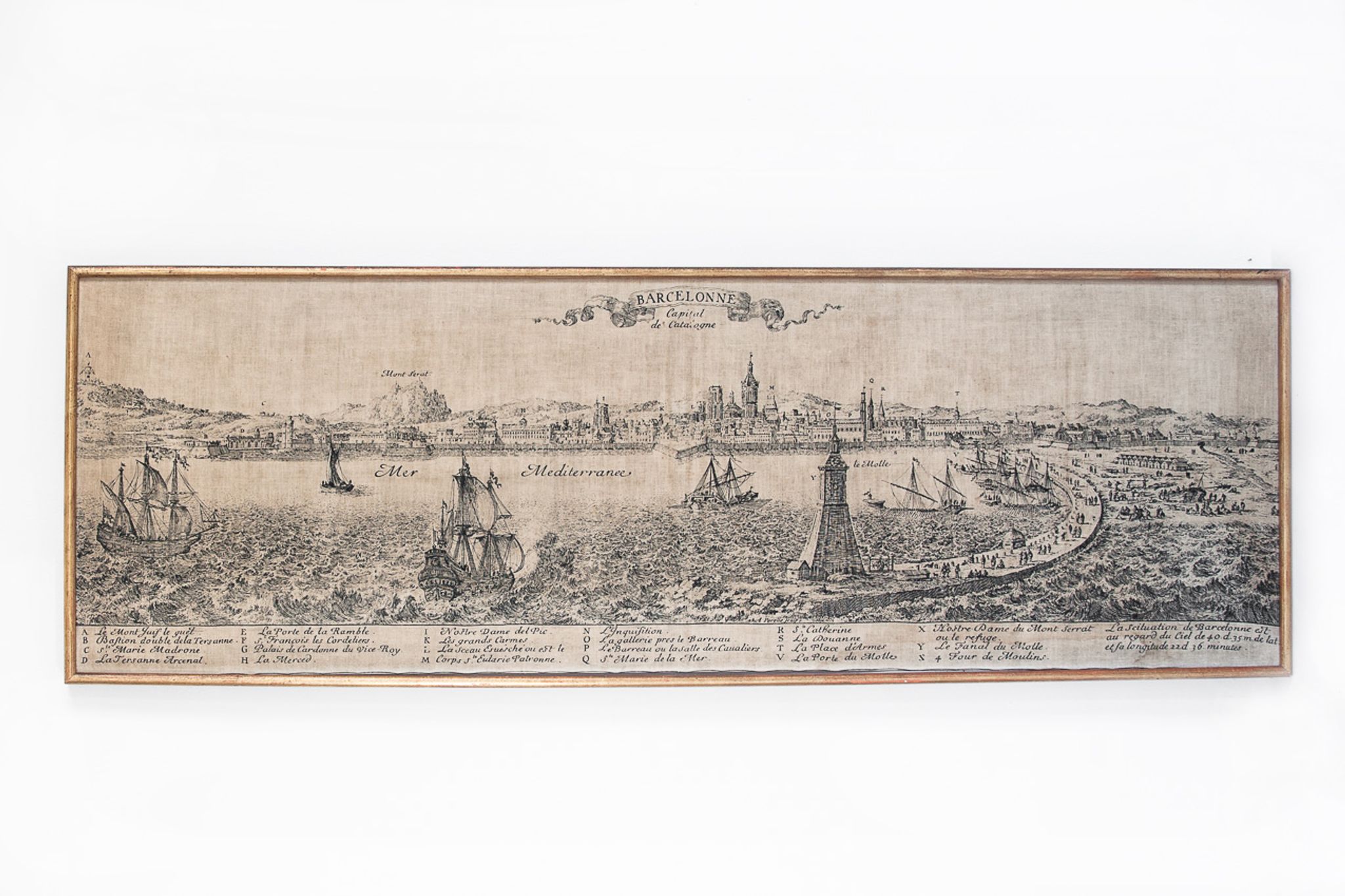 Serigraphy on canvas of Barcelona vintage reproduction of an engraving of the eighteenth century