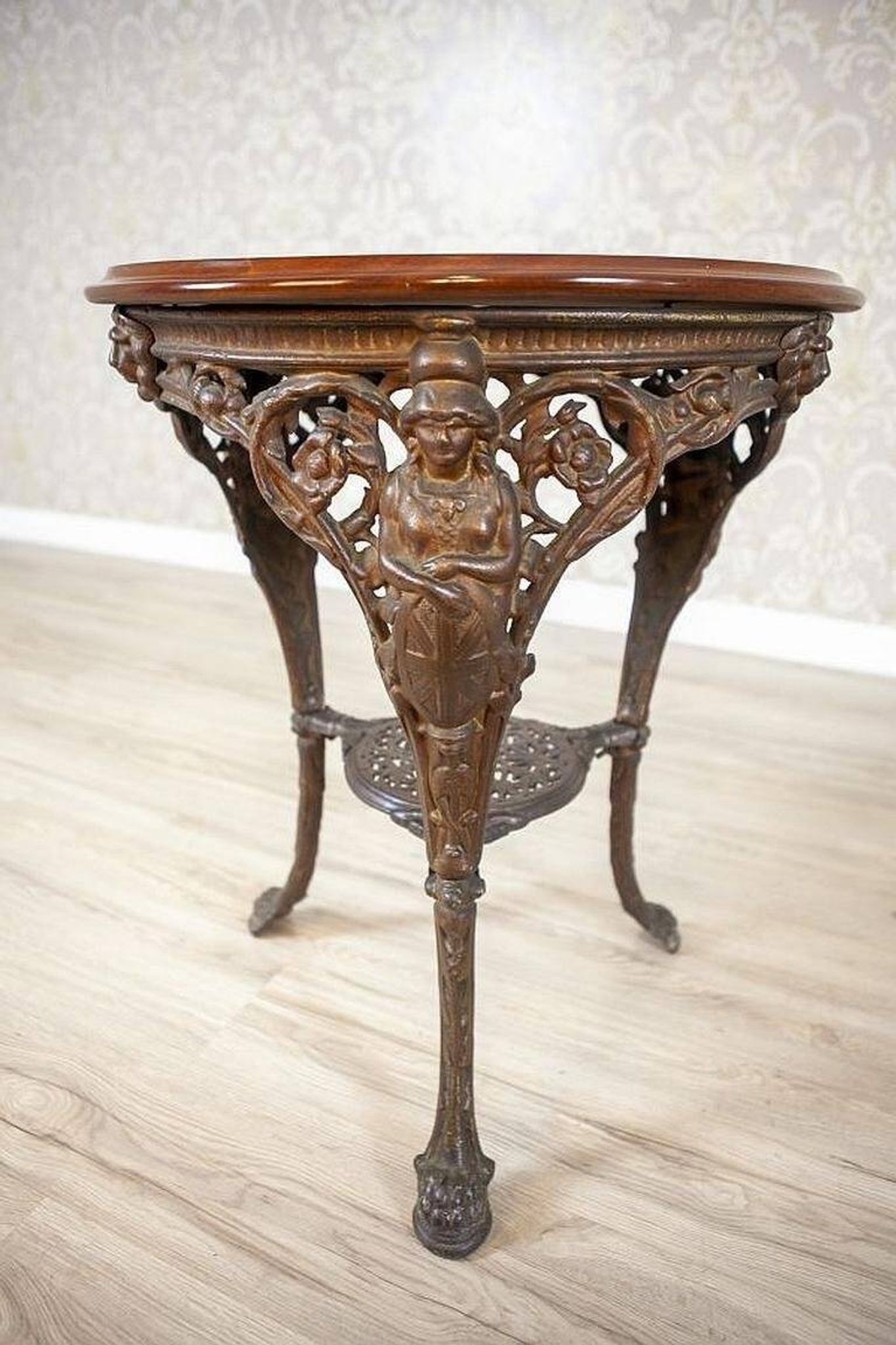 Vintage Oval Coffee Table on Cast Iron Base, 1950s