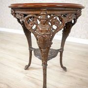 Vintage Oval Coffee Table on Cast Iron Base, 1950s