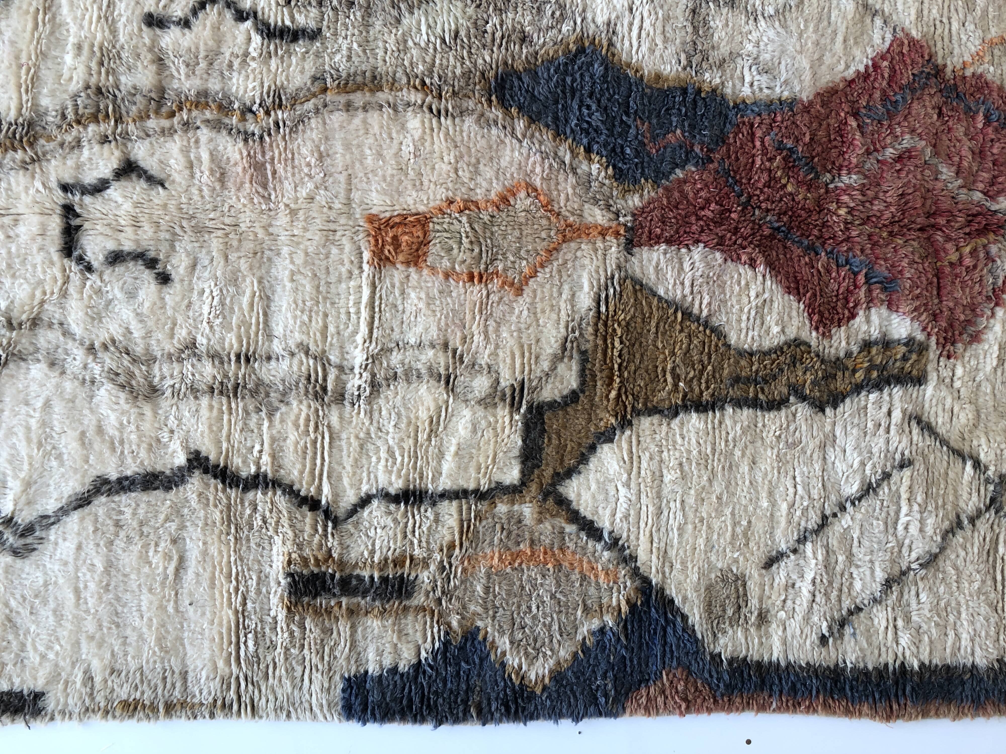 Moroccan Berber rug Boujaad ochre, blue, red and orange 2.56x1.58m