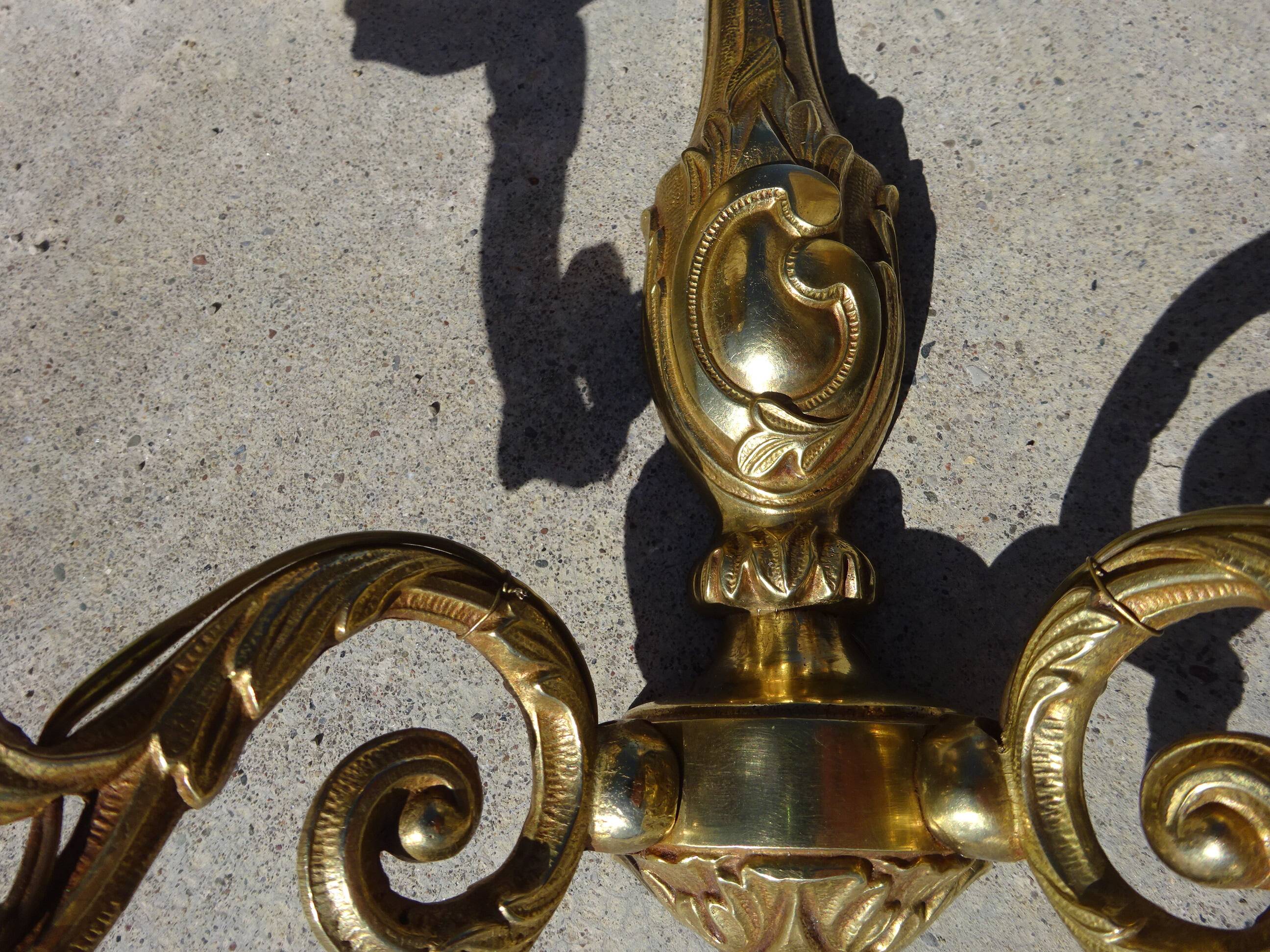 Bronze wall sconces, silk shades, pair