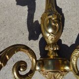 Bronze wall sconces, silk shades, pair