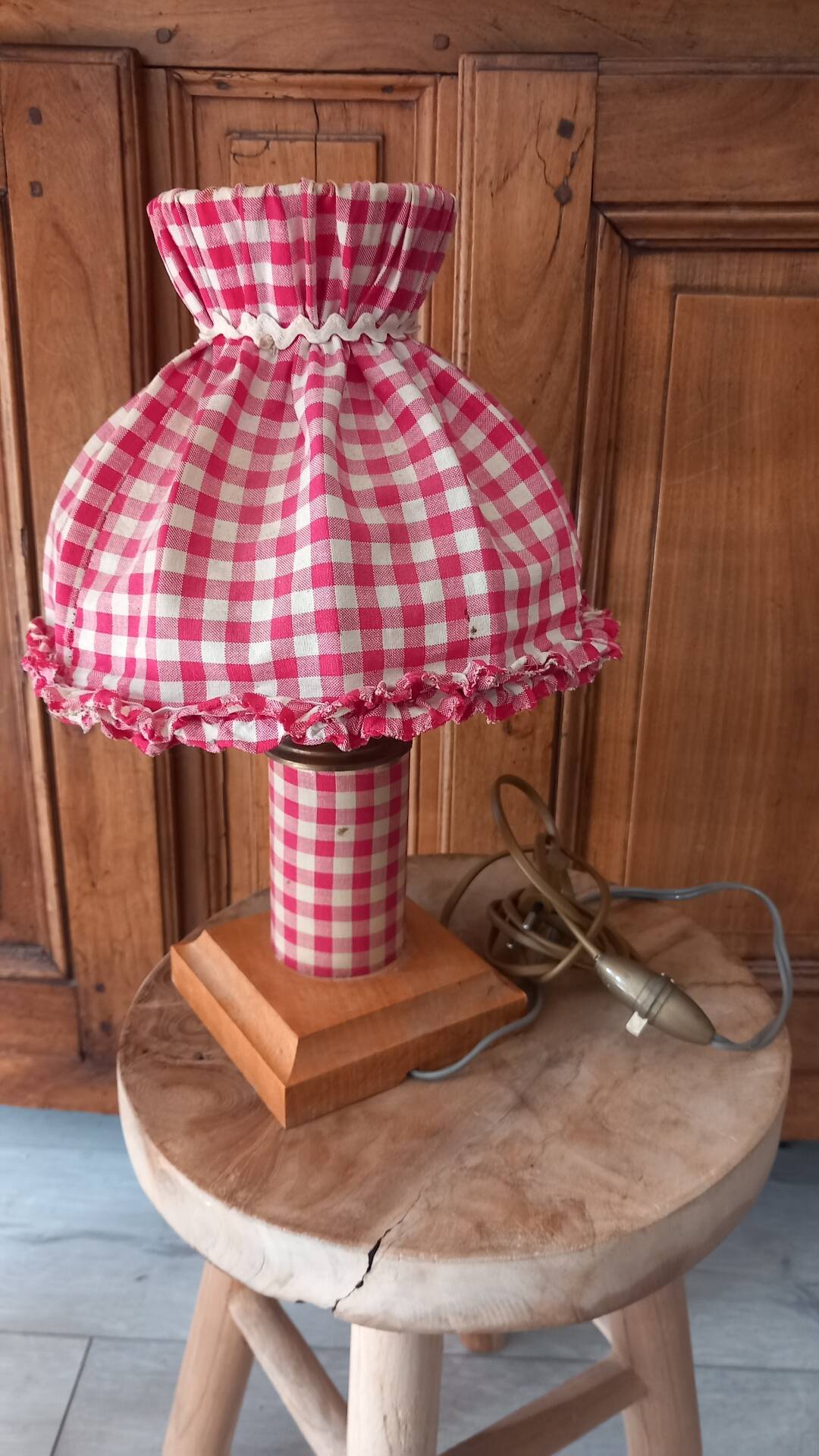 Lampe à poser rustique abat- jour vichy cottagecore