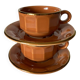 Caramel-colored bistro coffee cups and saucers