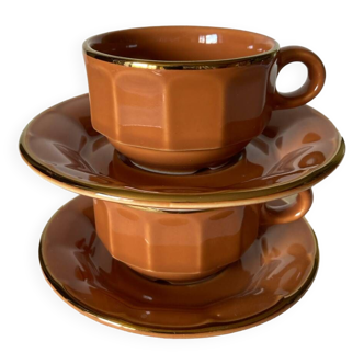 Tasses et sous-tasses à café bistrot couleur caramel