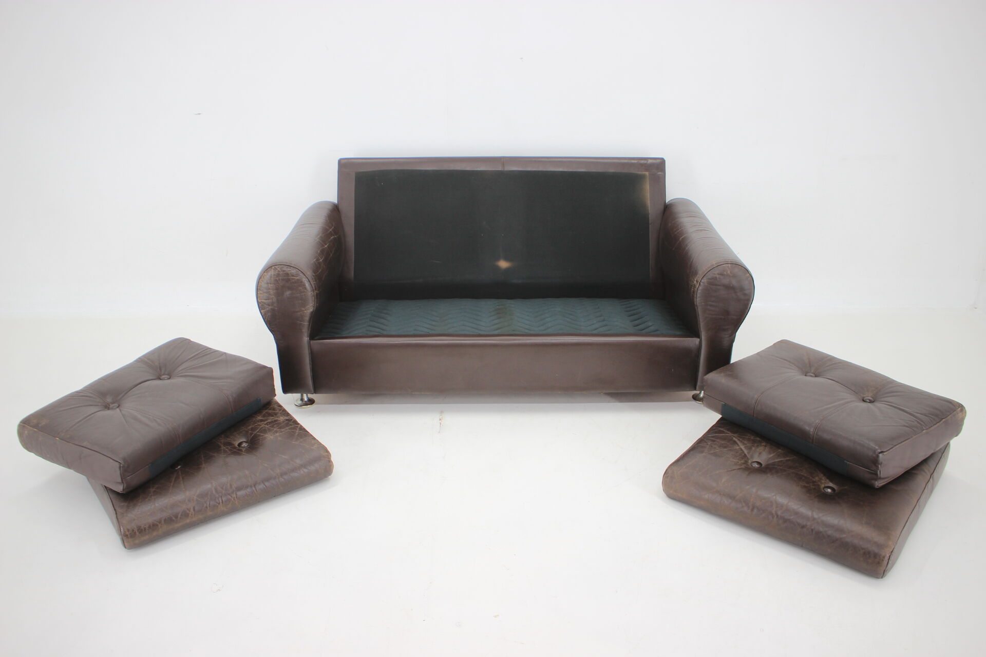 1970s Danish Brown Leather 2 Seater Sofa