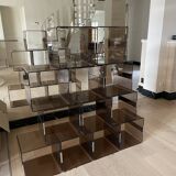 Set of 12 smoked plexi lockers and chrome insert by Michel DUMAS, 1970s