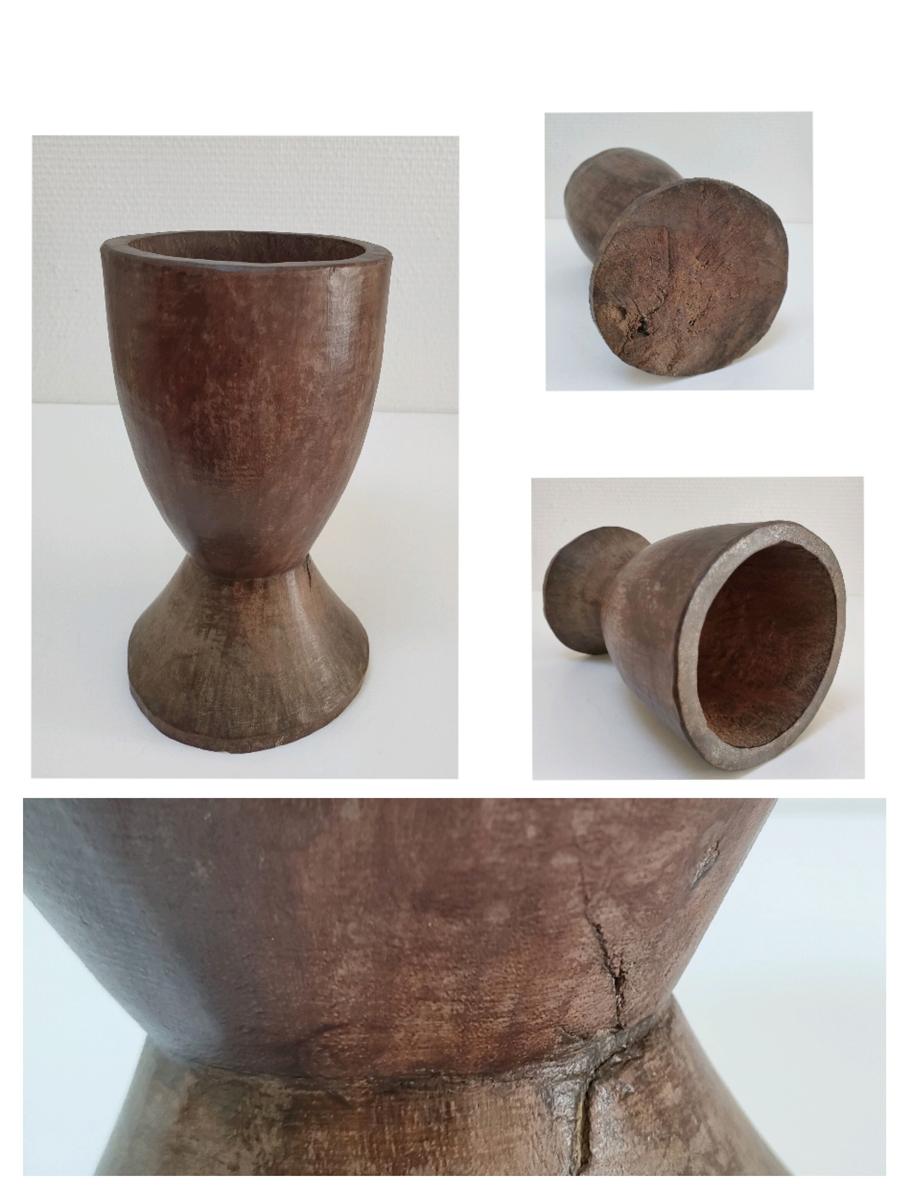 solid wood vase carved brutalist vintage
