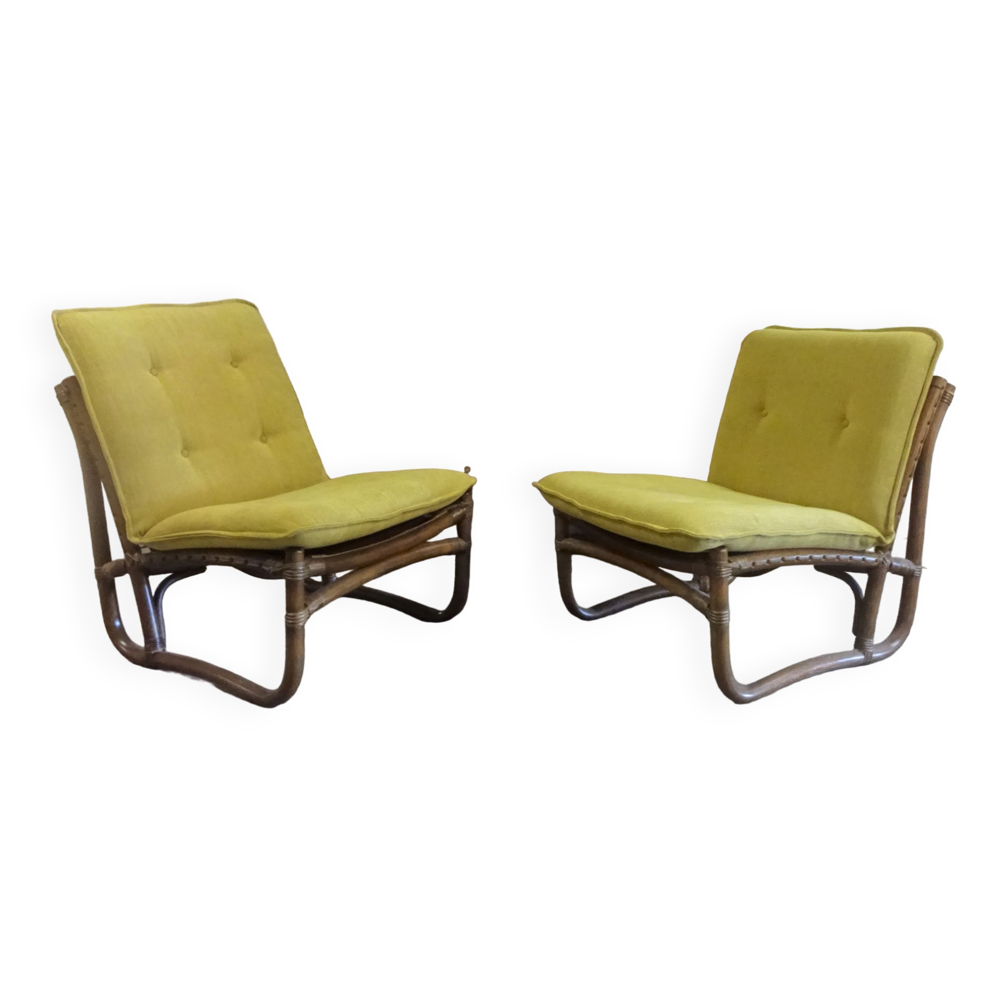 Bamboo, Rattan en Canvas Lounge Chairs from Van Sun Expo LTD, Norway, 1960s, Set of 2