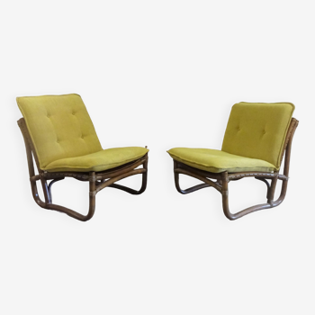 Bamboo, Rattan en Canvas Lounge Chairs from Van Sun Expo LTD, Norway, 1960s, Set of 2