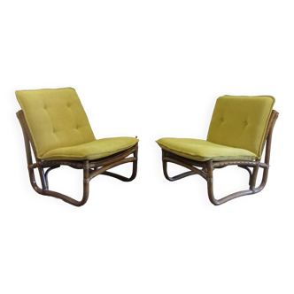 Bamboo, Rattan en Canvas Lounge Chairs from Van Sun Expo LTD, Norway, 1960s, Set of 2