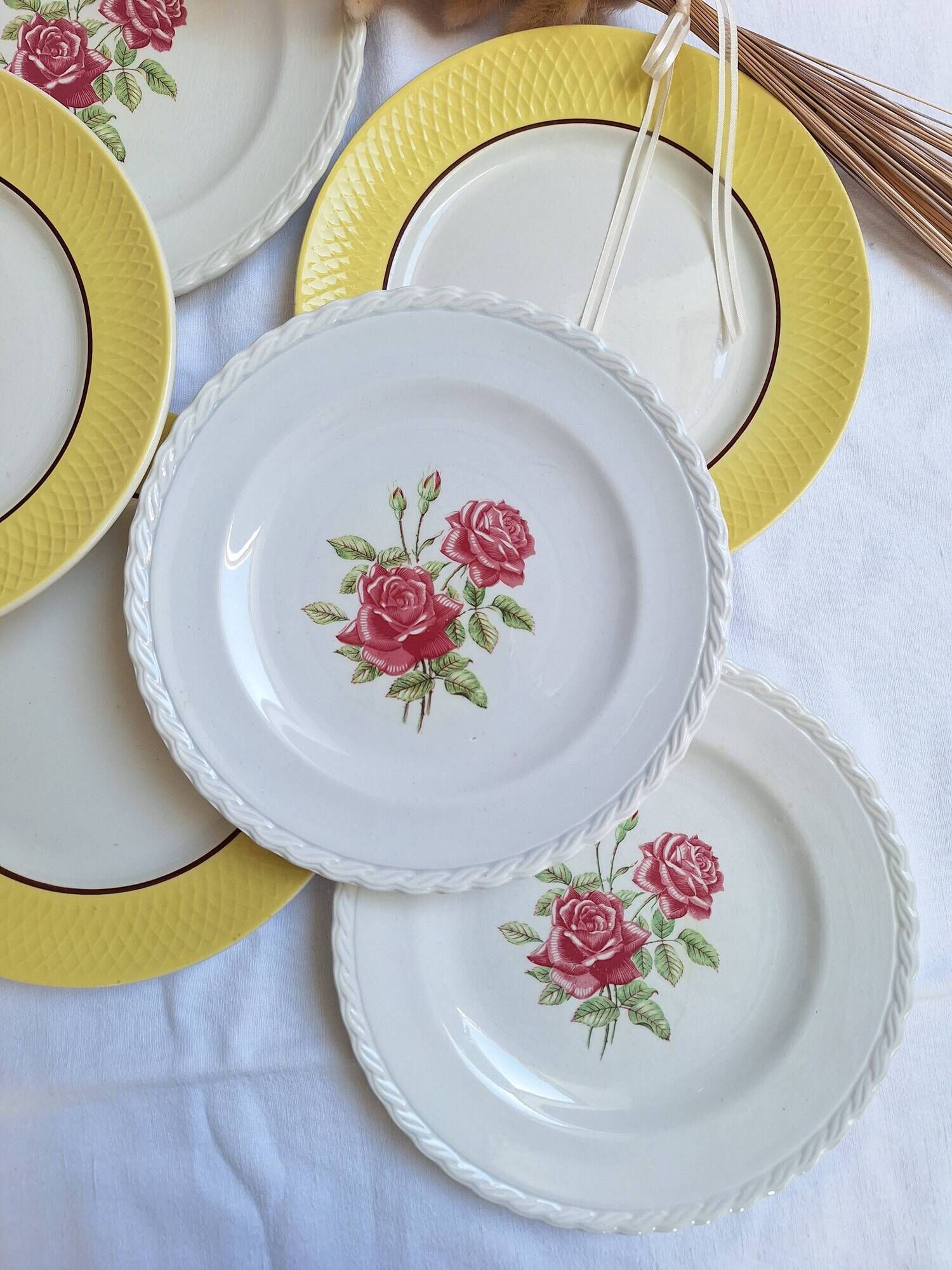 Vintage yellow and pink dinner plates
