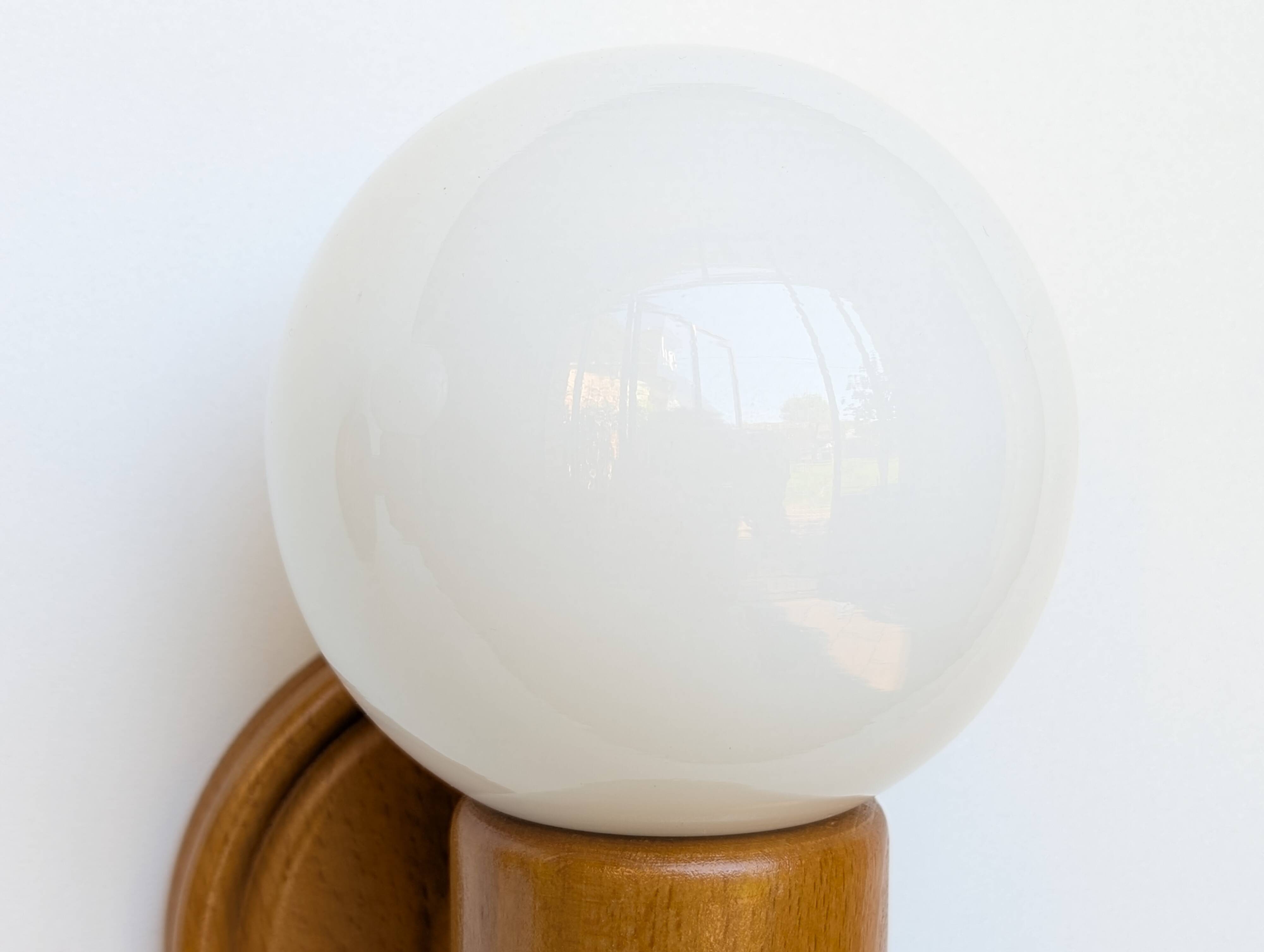 Pair of pine and opaline wall lights