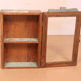 Burmese teak wall display case with original polychrome patina