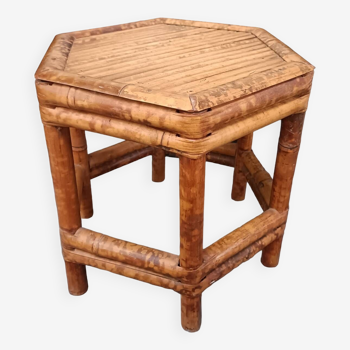 Hexagonal stool in vintage bamboo and wicker