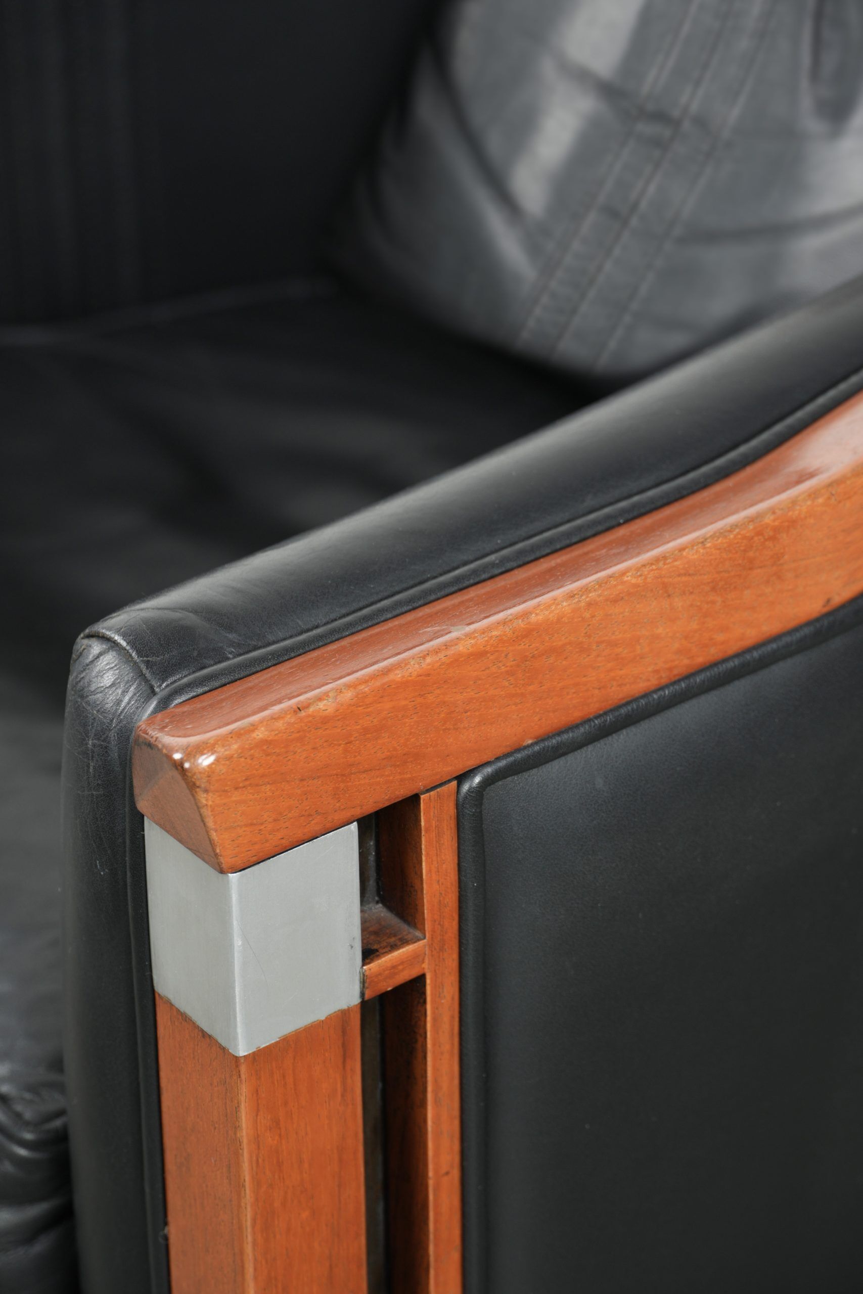 Black leather Art Deco design armchair in good condition