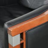 Black leather Art Deco design armchair in good condition