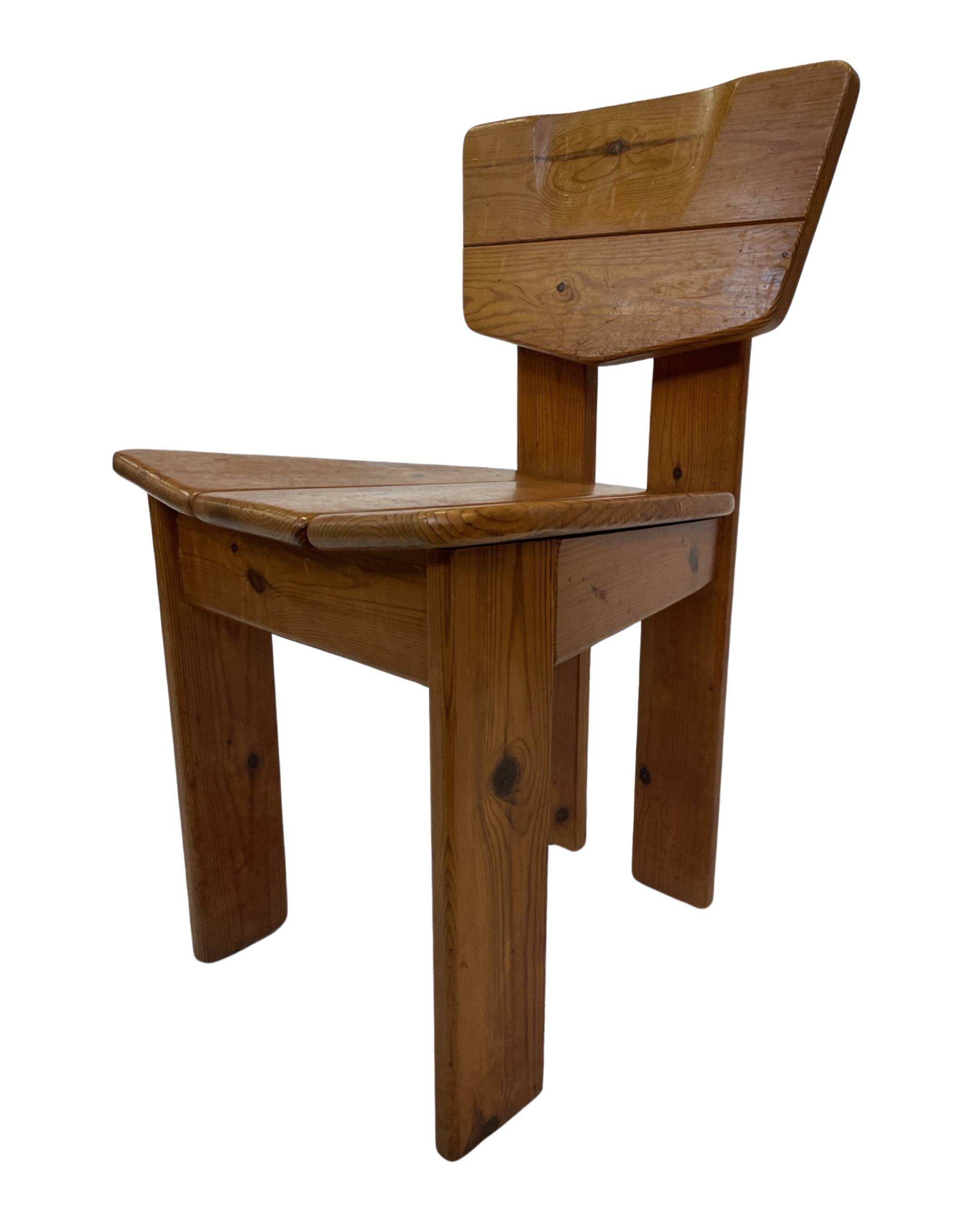 Vintage Brutalist Pine Chair 1970s Minimalist Wood Design