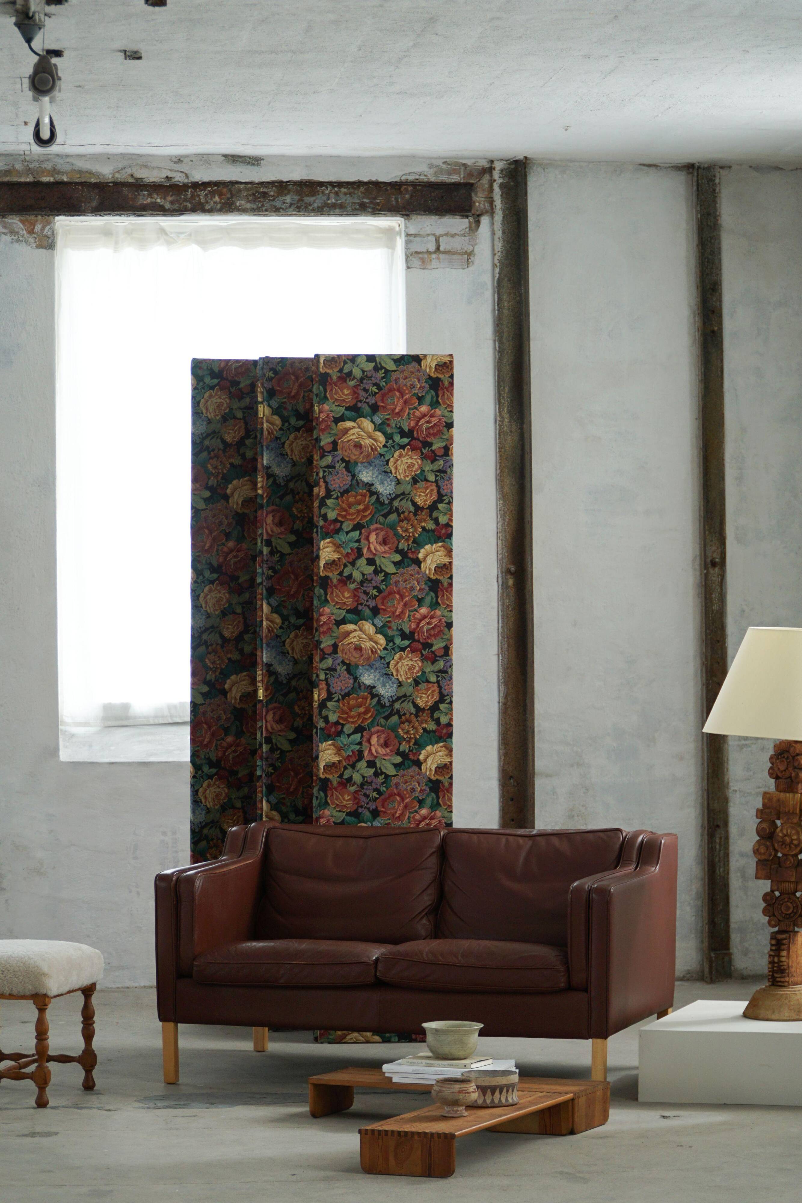 Stouby Møbelfabrik, two-seater sofa in mid-century style in brown leather, 1970s.