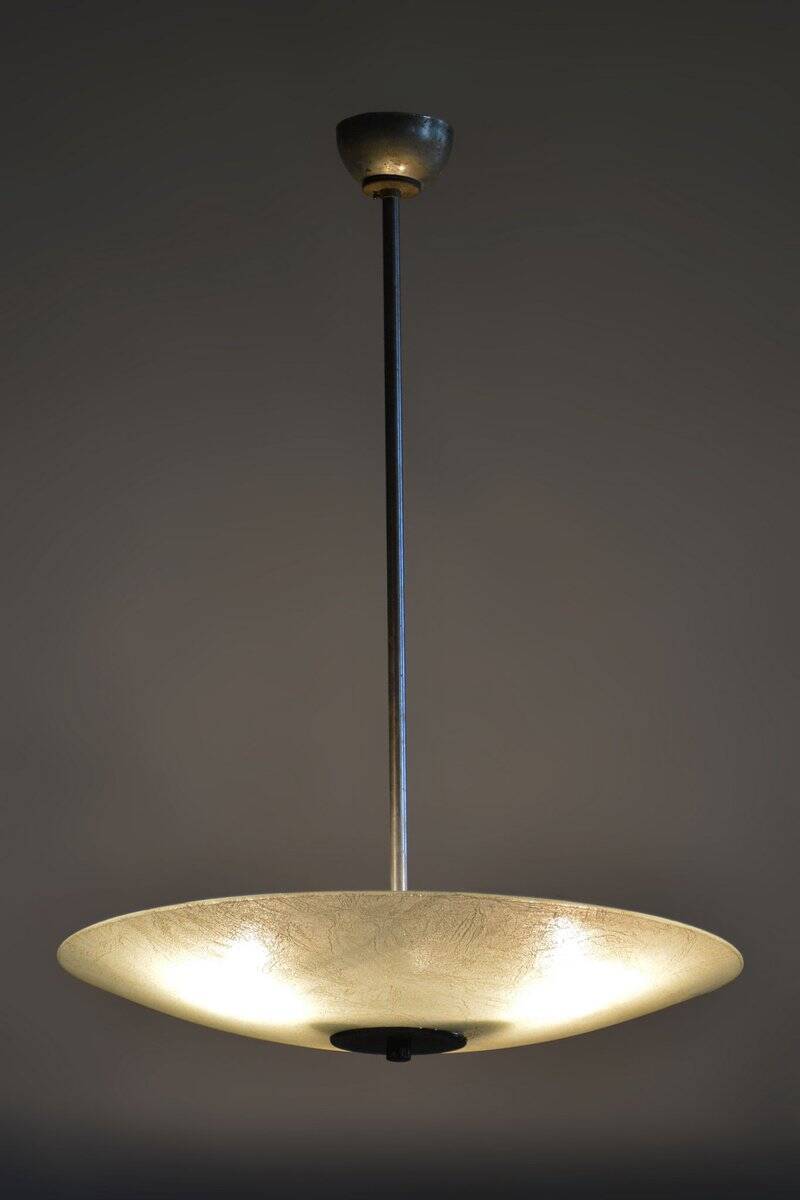 Bauhaus Chandelier in Chrome, Steel and Frosted Glass, Czech, 1940s