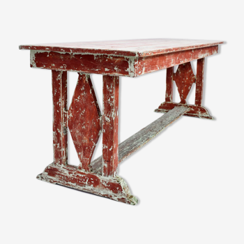 Patinated wooden dining table. Sweden, end of 19th century.