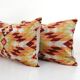 Ikat Lumbar Pillow Cover - Set of Two Colorful Silk Ikat Velvet Pillowcase - Handwoven Cushion Cover