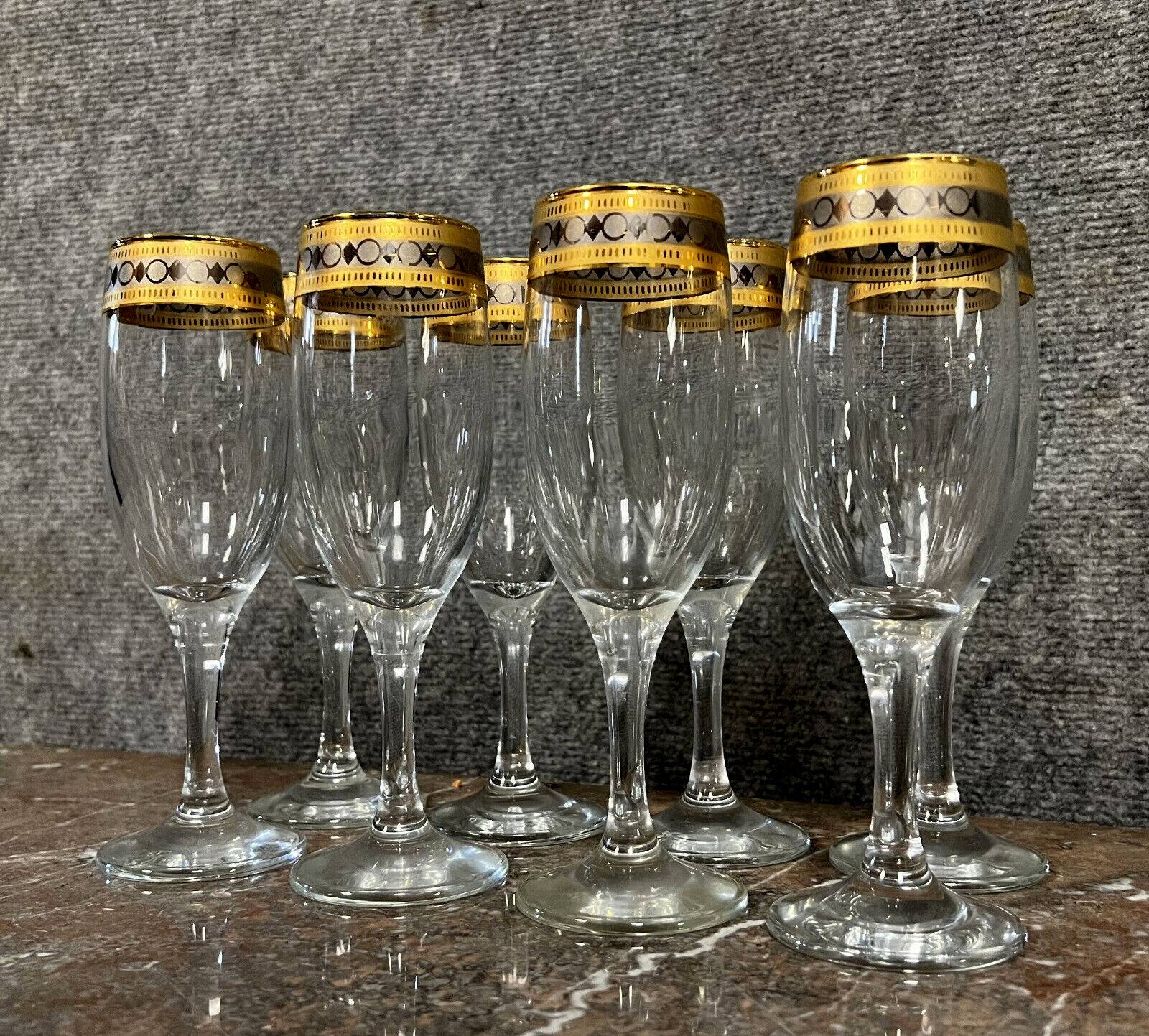 Venice 20th century: 6 Vintage Champagne flutes in crystal and gilding