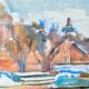 Mid-Century Modern Swedish "The Waterway" Vintage Landscape Watercolour Painting, Framed