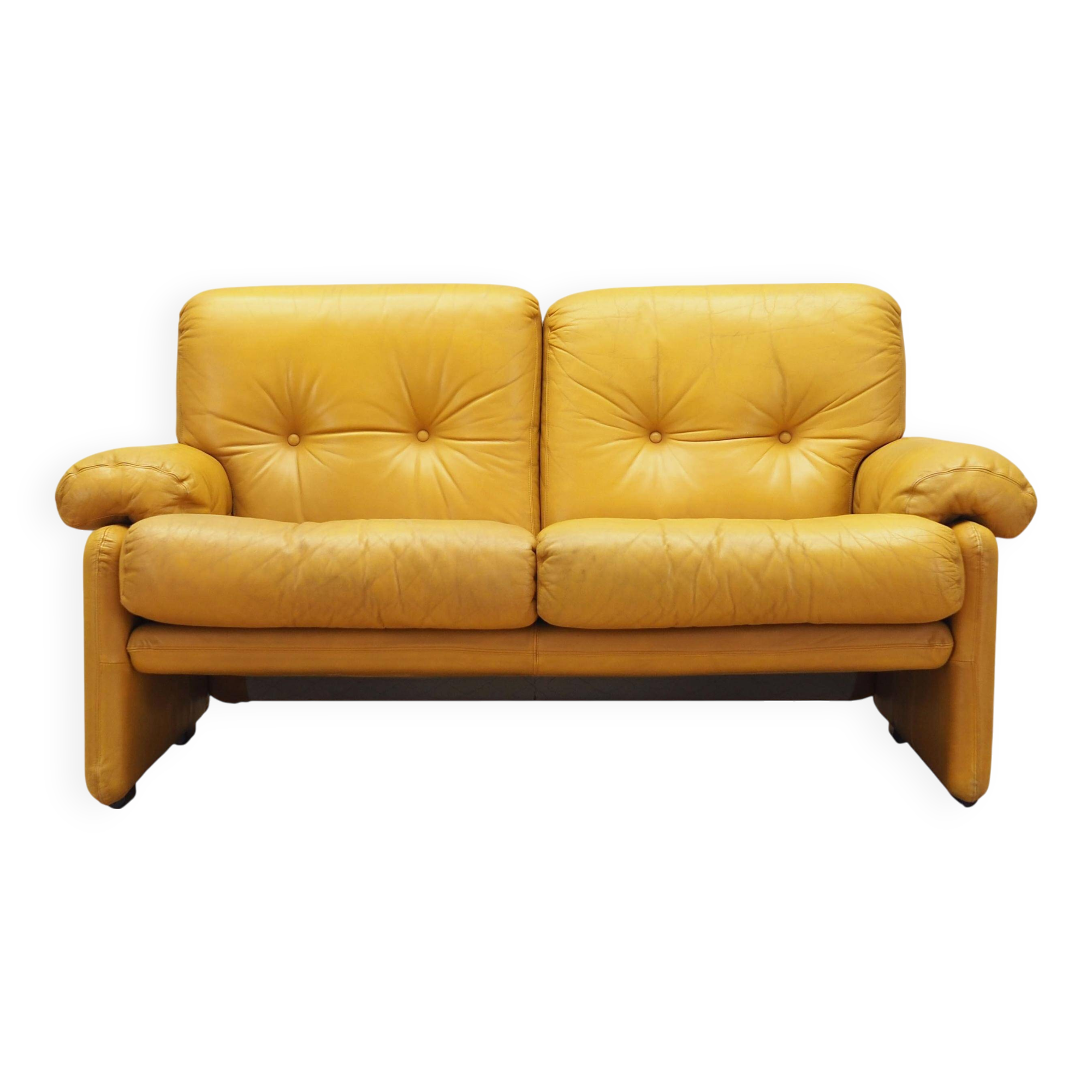 Canapé en cuir jaune, design italien, années 60, fabricant : B&B Italia, desig