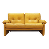 Canapé en cuir jaune, design italien, années 60, fabricant : B&B Italia, desig