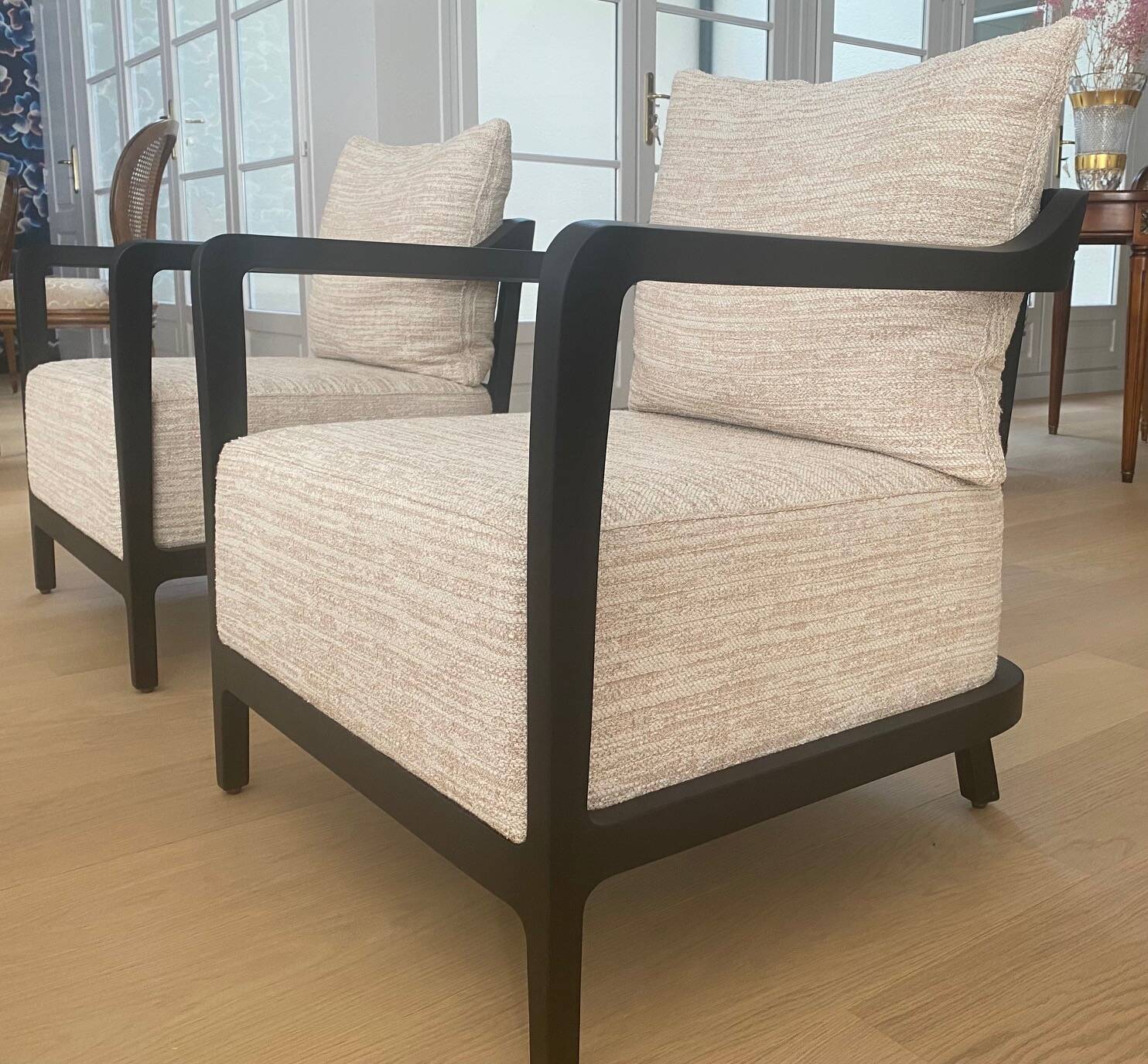 Pair of Be Bop armchairs – Specchio Nature fabric – excellent condition