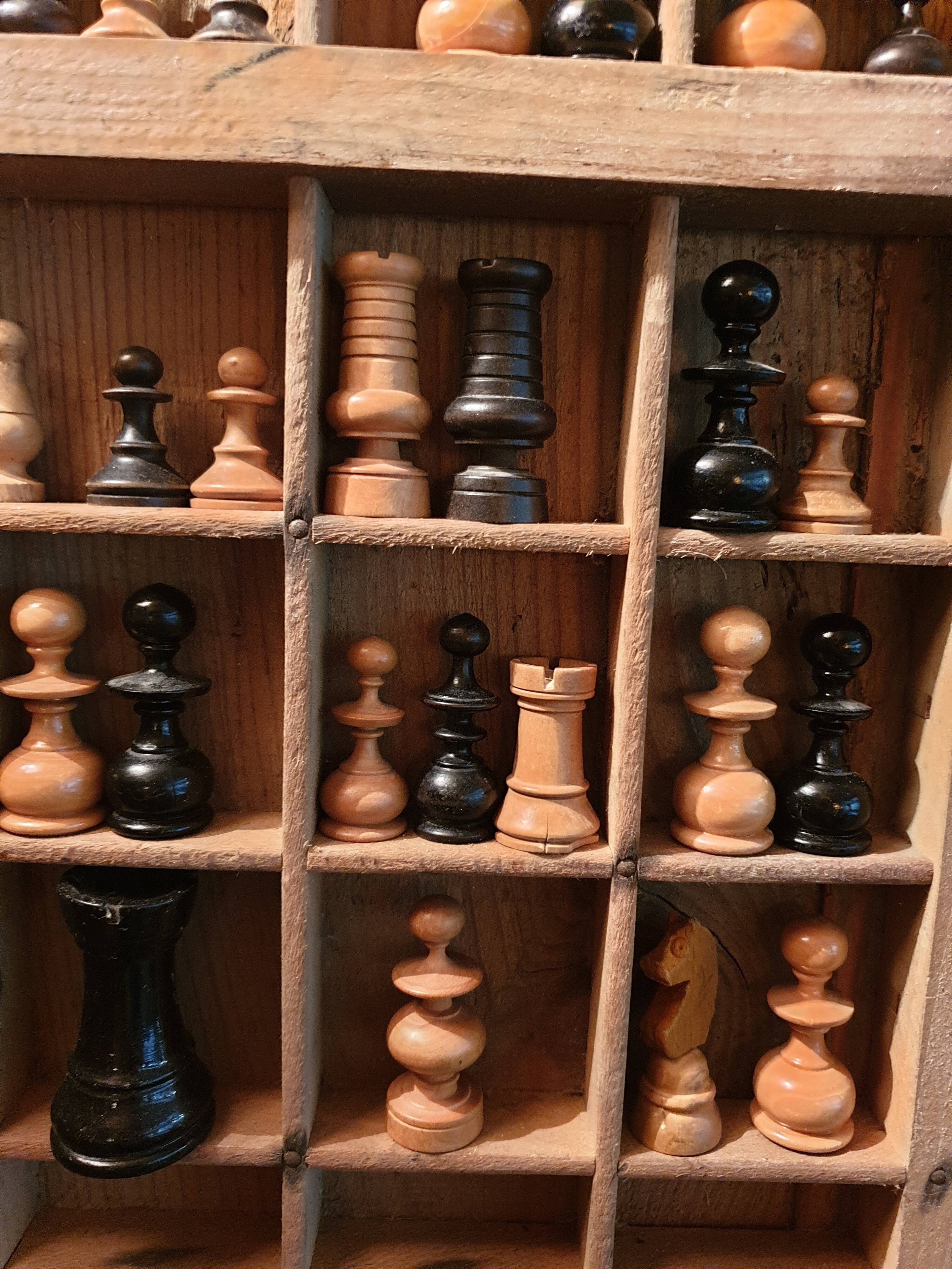 Printing locker and wooden chess pieces