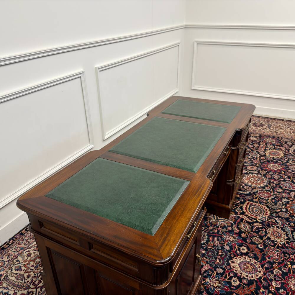 Classic English Desk Green Leather Inlay