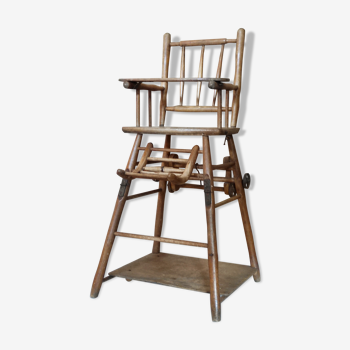 Old art deco high chair Baumann for children in vintage wood