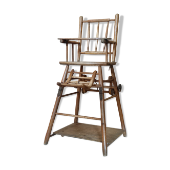 Old art deco high chair Baumann for children in vintage wood