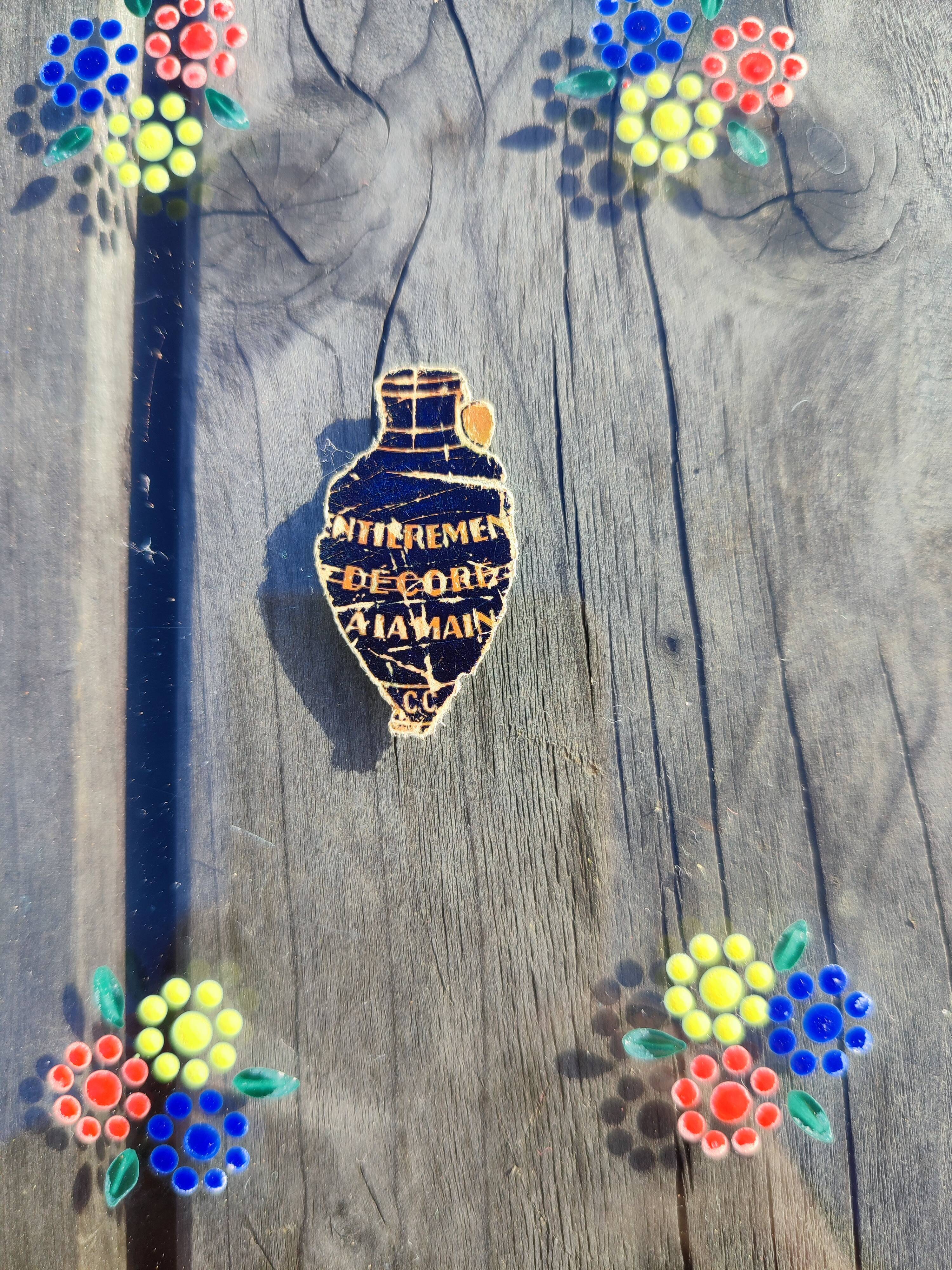 Vintage glass platter – Cold enamel floral painting "Handmade"