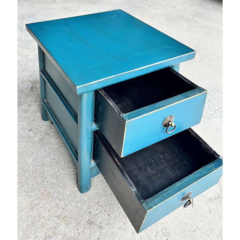 Chevet chinois bleu patiné à l'ancienne - Commandable sur mesure