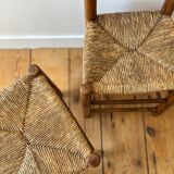 Brutalist chairs made of wood and straw