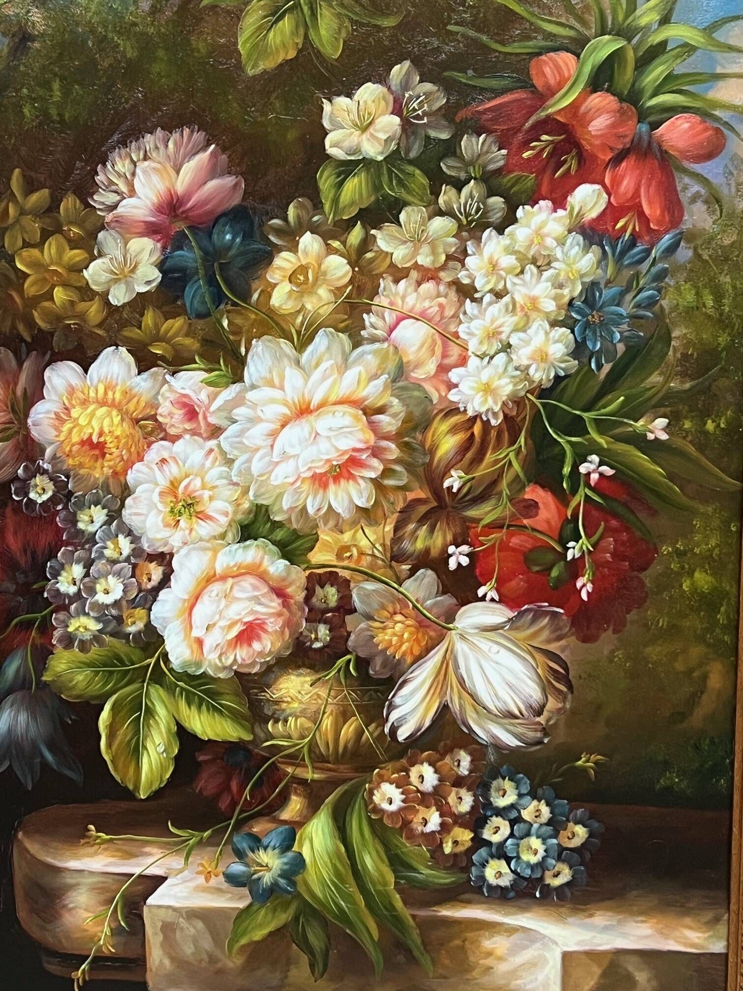 Nature morte signée avec des fleurs.