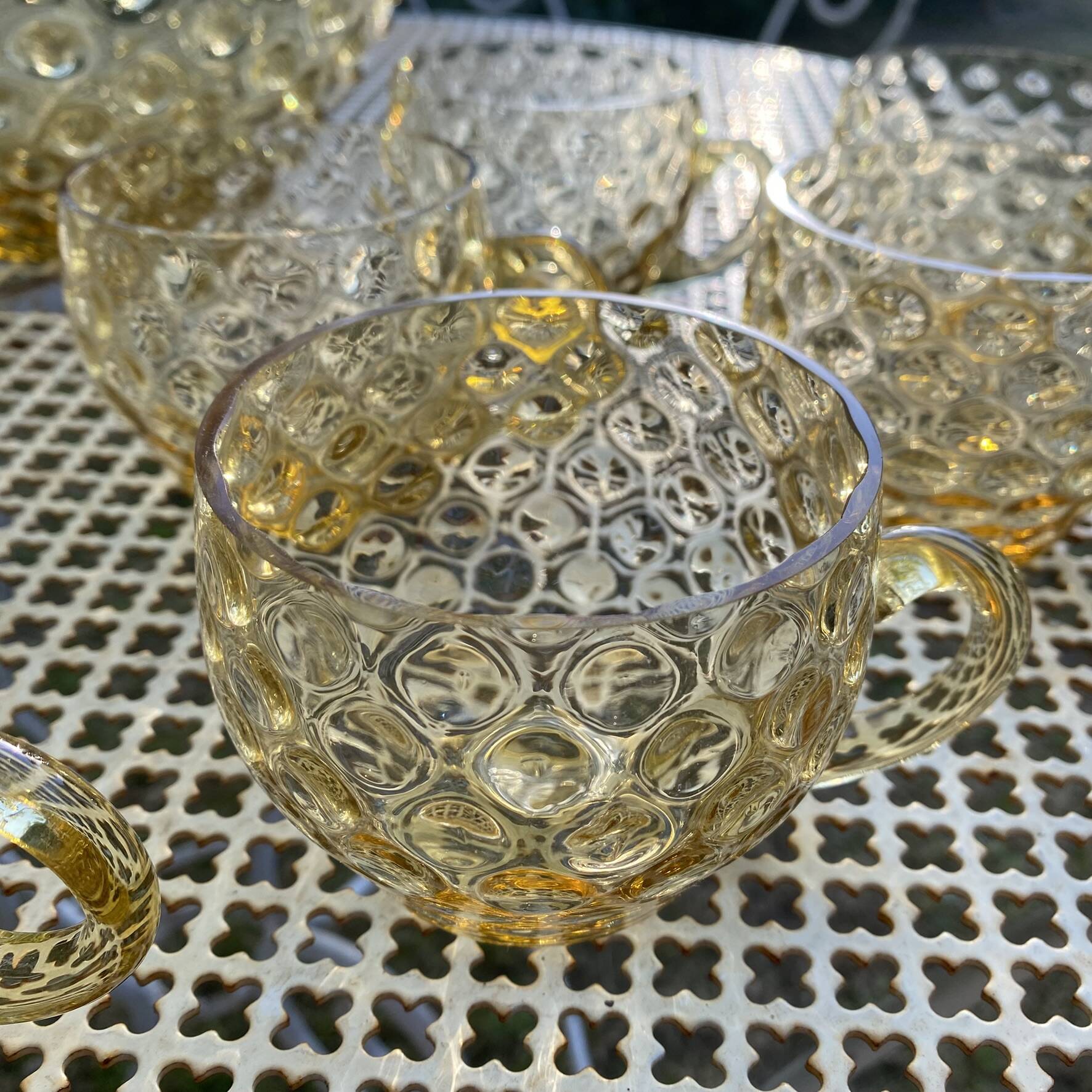 Vintage punch service in amber glass, Empoli style, 1960s-70s.