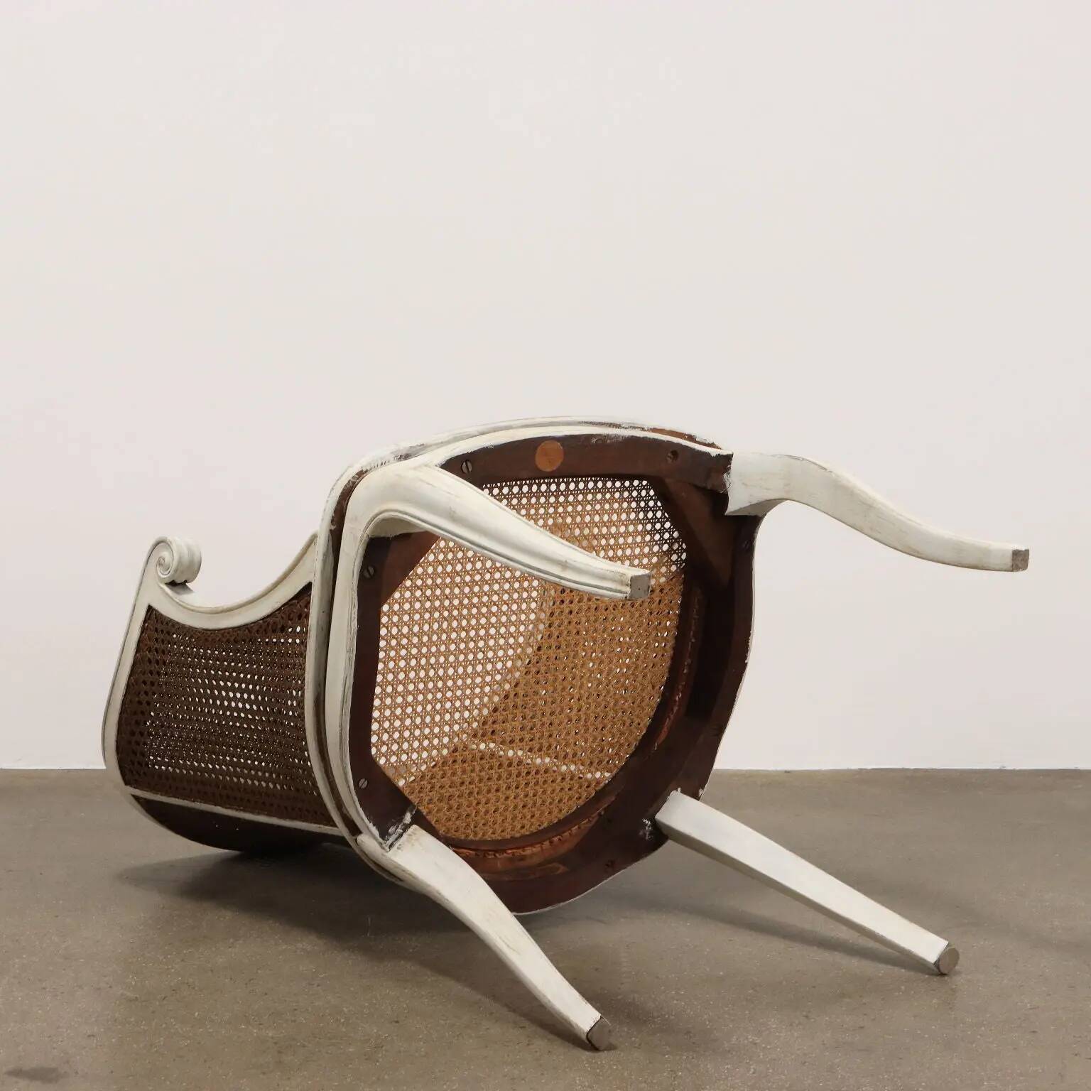 Antique Baroque-style armchair in lacquered walnut, Italy, 20th century.