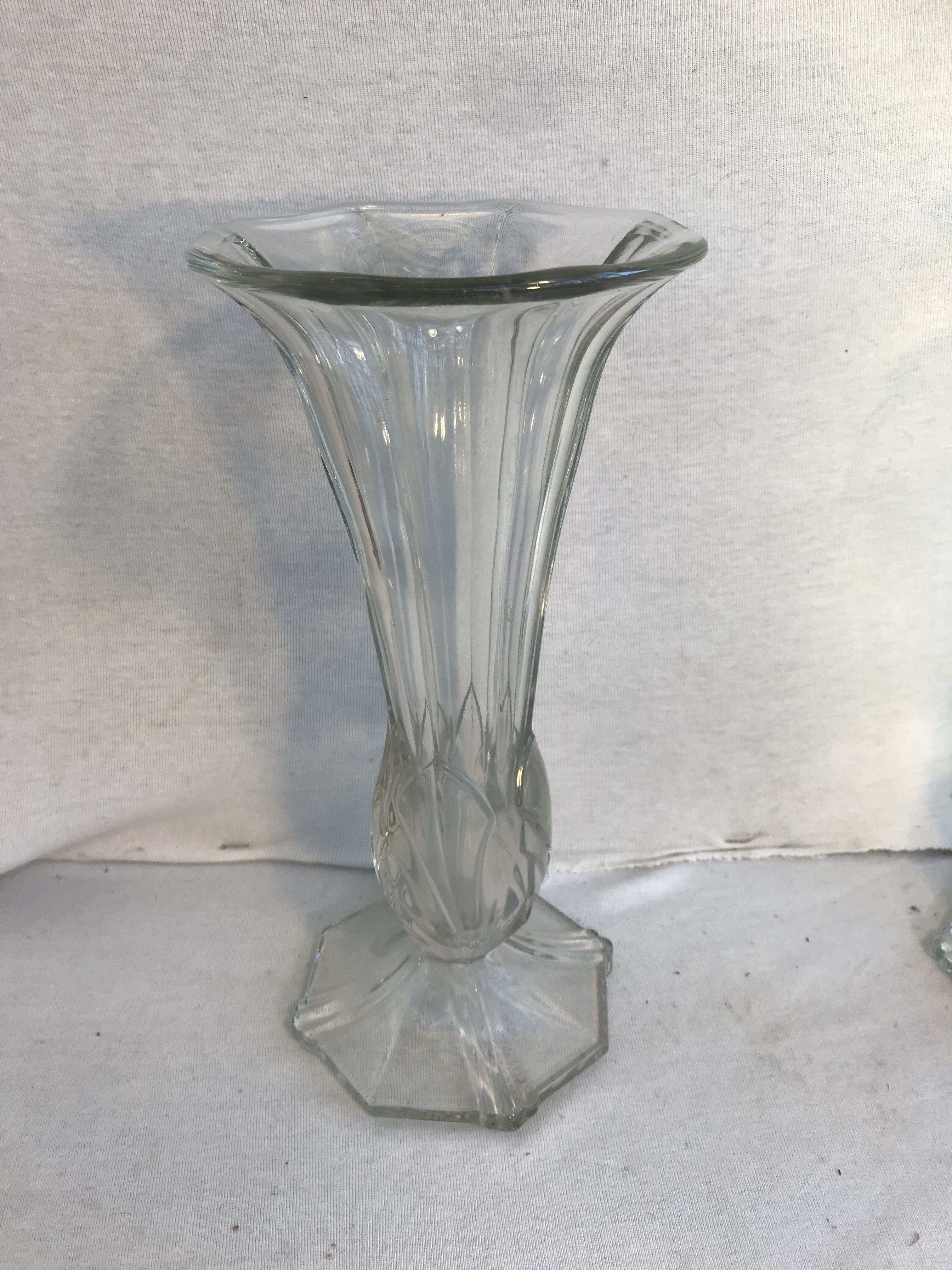 Pair of antique Art Deco style vases in moulded glass and vintage decoration
