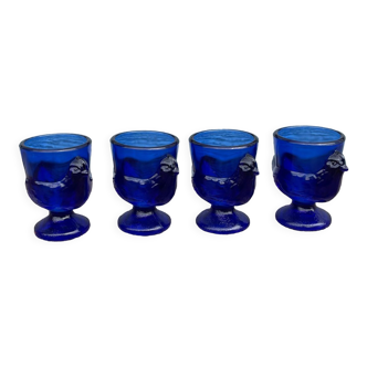 4 coquetier en verre moulé bleu