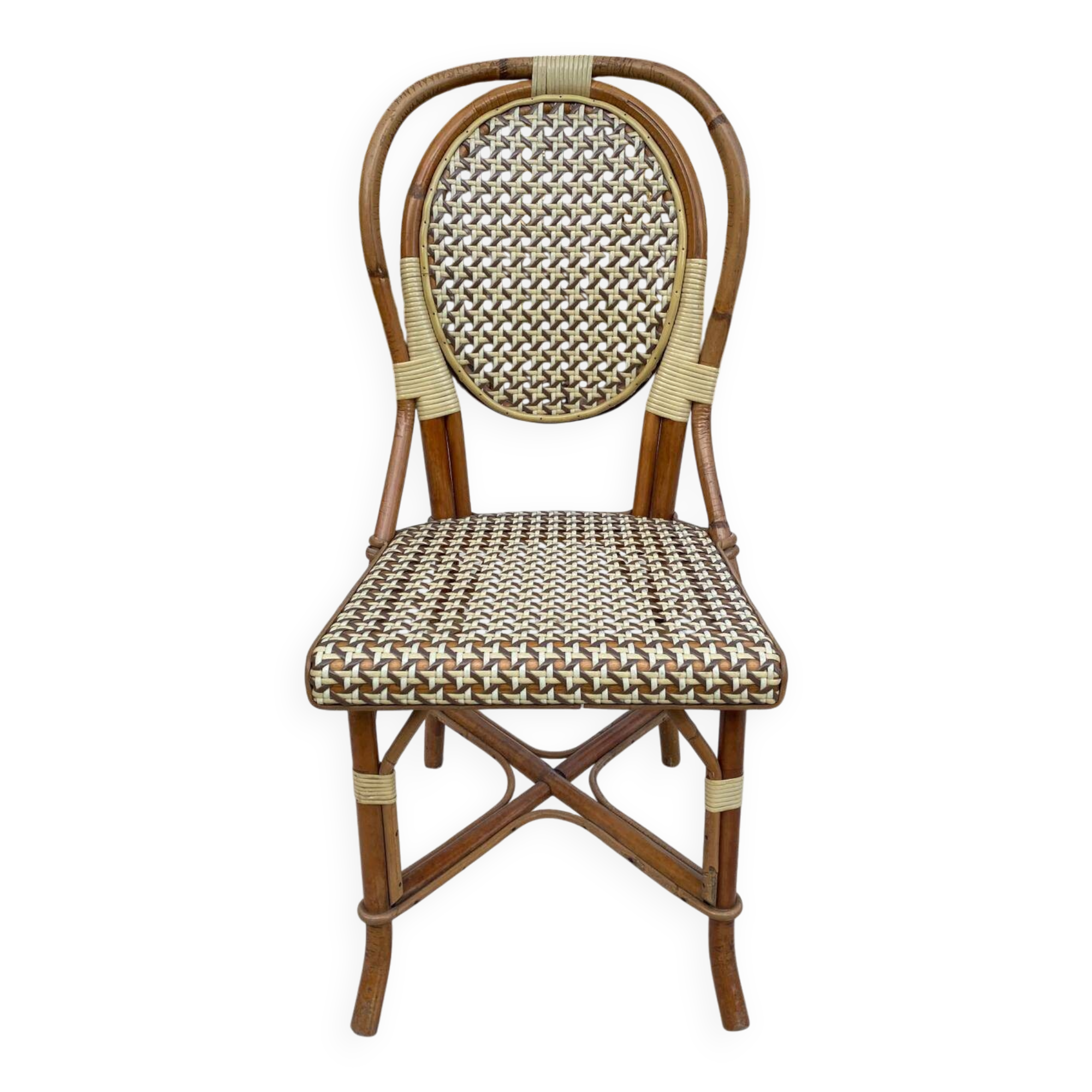 Chaise de bistrot en bois courbé rotin et bambou